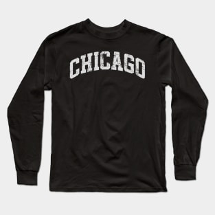 Chicago Varsity Style White Font Long Sleeve T-Shirt